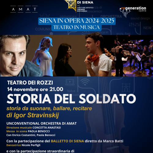 Stravinsky’s Storia del Soldato at the Rozzi Theatre, with the special participation of Vincenzo Bocciarelli. A work that speaks to today’s audience, exploring existential themes, the web, social networks, and technology.